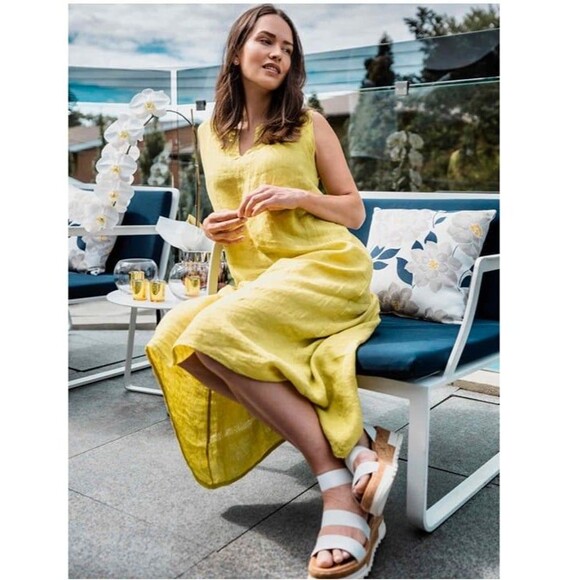 M Made in Italy 100% Linen Dress Green XL - Picture 2 of 7